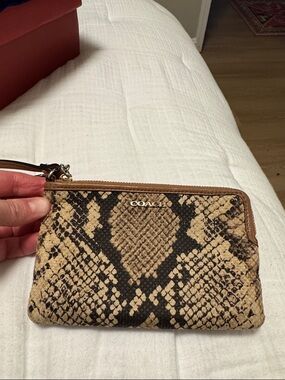 Coach Beige and Black Snake-Print Wristlet